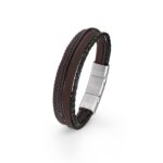 s.Oliver Armband für Herren, Leder/Edelstahl, Braun, Länge: 20-21,5 cm