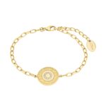 s.Oliver Armband 925 Sterling Silber Damen Armschmuck, mit Zirkonia synth., 17+3 cm, Gold, Münze, Kommt in Schmuck Geschenk Box, 2027622